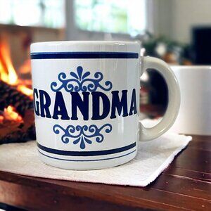 Vintage GHC England Granma Coffee Mug Blues & Whites Holds 10 - 12 Oz.